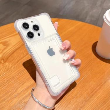 Imagem de HTVJFXCapa carteira transparente com compartimento para cartões para iPhone 16 Pro Max, borda reforçada e proteção contra impactos (Para iPhone 16 Pro Max/Transparente)
