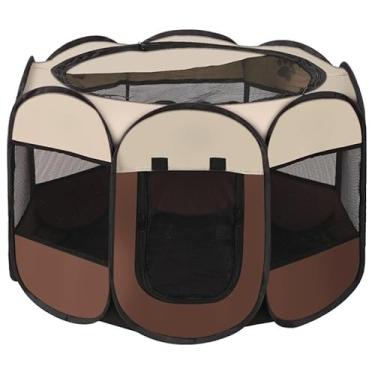 Imagem de Tenda Dobrável para Pets Octogonal Cama para Cães e Gatos Resistente a Arranhões(2pcs,café)