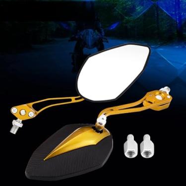 Imagem de Vroomoto Par 8mm 10mm Universal Moto Scooter Motocicleta Espelho Retrovisor Espelhos Laterais Retrovisores, Revestimento de Plástico Rígido de e Braço de Liga de Alumínio, (Amarelo)