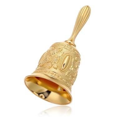Imagem de Sino de mão gravado vintage dourado, liga de cobre, super alto, multiuso, casamento, jantar, sala de aula, meditação