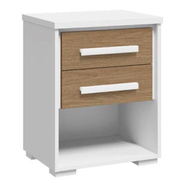 Imagem de Mesa de Cabeceira com 2 Gavetas Angra Rimo - Móveis Rimo, Branco/Carva