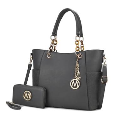 Imagem de MKF Collection Bolsa feminina com alça superior para carteira - bolsa de couro vegano, Merlina Charcoal, Large