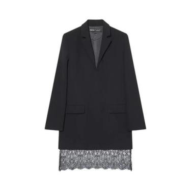 Imagem de Vestido Mini Feminino De Manga Longa Com Renda, Estilo Blazer Elegante