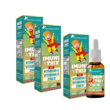 Imagem de Kit 3 ImuniTrix Infantil Vitaminas C D Zinco 3x30ml Morango Flora Nativa-Unissex