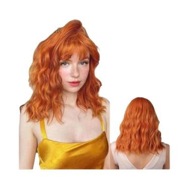 Imagem de Peruca Ombre Loira Curta Ondulada Cosplay Lolita Com Franja, Cabelo Si