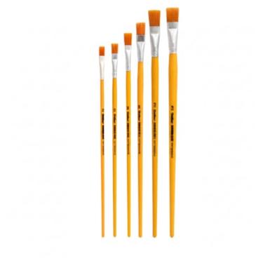 Imagem de Pincel Chato Escolar Cabo Longo Nº 2/4/6/8/10/12 – Pincel para Pintura Artística, Artesanato, Aquarela, Guache e Uso Escolar