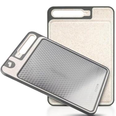 Imagem de Tábua de Corte Dupla Face de Aço Inoxidável e PP, 36 cm x 24 cm, Não Tóxica, Lavável na Máquina de Lavar Louça, Design de Malha Resistente a Arranhões, Prata e Branco