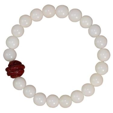 Imagem de Pulseira de miçangas brancas Bodhi Root de 8,5 mm com cobra vermelha d