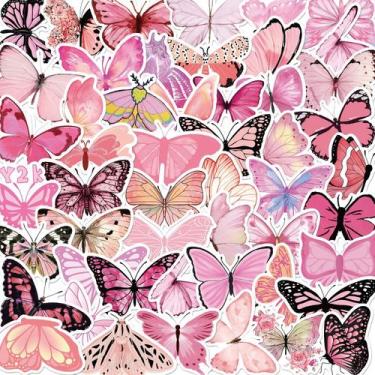 Imagem de Pacote de adesivos Pink Butterfly, 50 unidades de vinil estético fofo 