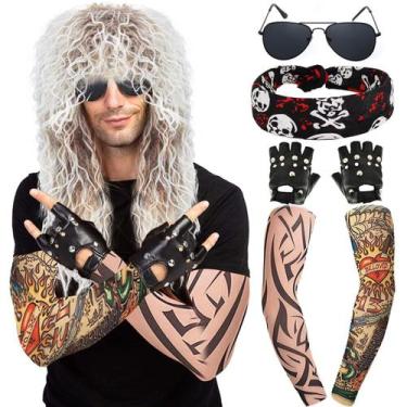Imagem de Conjunto de perucas de cosplay estilo rocker dos anos 80, comprido, en