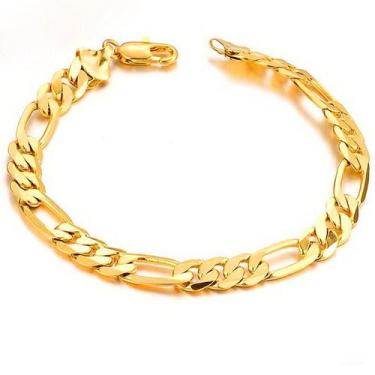 Imagem de Pulseira de aço inoxidável 3+1 Figaro Chain banhada a ouro 21cm - Yiwe