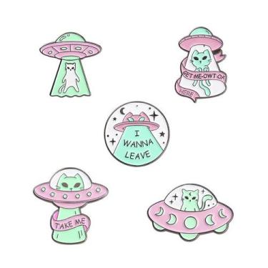 Imagem de Conjunto de broches Alien Cat UFO Theme Alloy 2,5x2,5 cm 24g - yiweisa