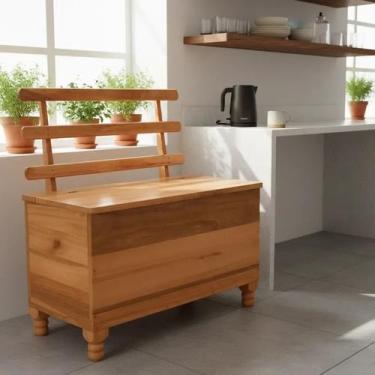 Imagem de Caixa De Lenha Com Encosto Em Madeira Maciça - moblix, Natural Verniz