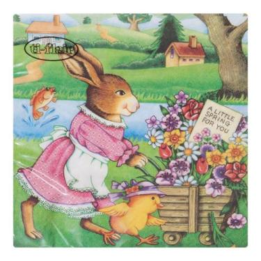 Imagem de Guardanapo de Papel Páscoa Coelha com Carrinho de Flores Ti-flair 33x3