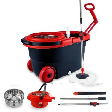 Imagem de Mop Giratório 13 Litros Balde Inox Esfregão Com Roda Puxador