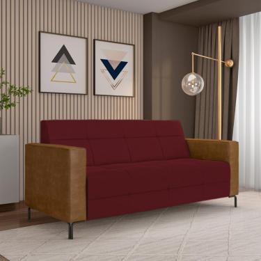 Imagem de Sofá Living Decorativo Houston 2 Lugares 200cm Pés em Metal Veludo/ PU Bordô/ Caramelo G33 - Gran Belo