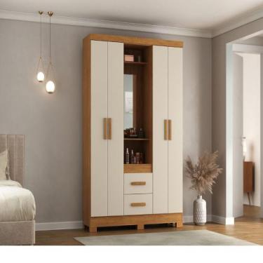 Imagem de Guarda Roupa Casal Com Espelho 4 Portas 2 Gavetas Capelinha Nogueira M