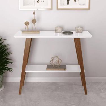 Imagem de Aparador Caio 90x30 Tampo Mdf 30mm Pé Em Madeira Branco/amadeirado - M