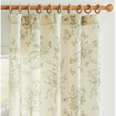Imagem de Cortinas jinchan Linen Floral 100x240cm para sala de estar verde