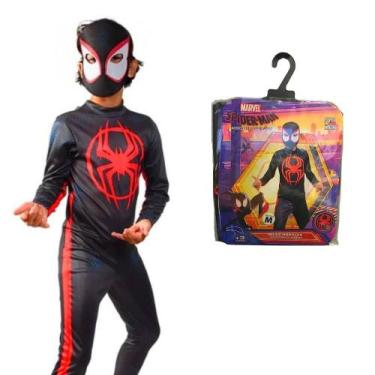 Imagem de Fantasia Homem Aranha Infantil Preto Original Roupa Miles Morales Com 