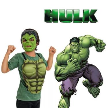 Imagem de Fantasia Hulk Infantil Kit Máscara Super Heroi e Peitoral Musculoso - 