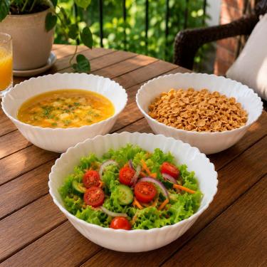 Imagem de Kit 4 Bowls Tigela Saladeira em Vidro Opalina Branco 1L Cada Design Moderno para Mesa
