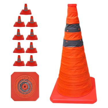 Imagem de Kit 9 Cones de Sinalização Retráteis SU-CONE1-1 70CM Refletivos Dobráveis Laranja Leva Pra Malhar