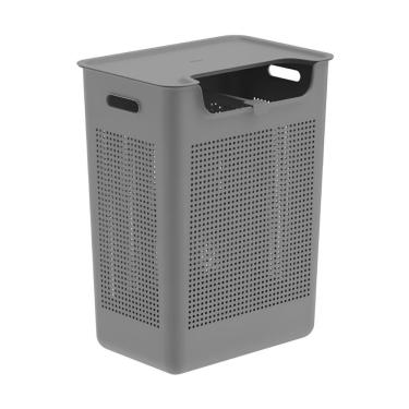 Imagem de Cesto de Roupa Flow 50L com Tampa e Duplo Compartimento Abertura Frontal Grafite Ou