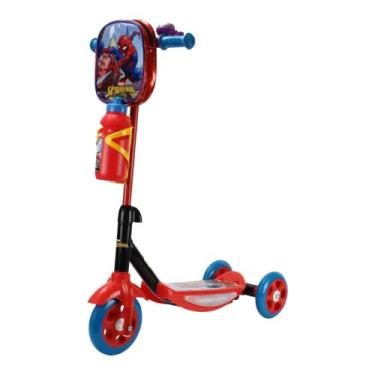 Imagem de Patinete Infantil 3 Rodas Homem-Aranha Com Mochila e Garrafinha BBR - 