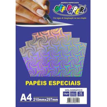 Imagem de Papel Holográfico A4 120g Prata c/ Espiral 1 folha Off Paper