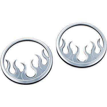 Imagem de Kuryakyn 7374 Grades de alto-falante de carenagem frontal cromadas para motocicletas Harley-Davidson 2014-19: chama, pacote com 2