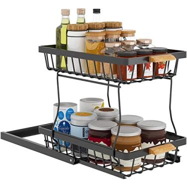 Imagem de Hlily Organizador De Armário Sob Pia, Rack De Prateleira De Armazenamento Empilhável Sob Pia Multiuso De 2 Camadas Com Gavetas Deslizantes Para Cozinha, Banheiro, Escritório, Preto