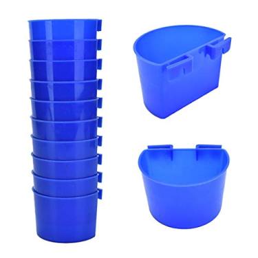 Imagem de U/D 10 copos de gaiola de pássaros, alimentadores de coelhos, prato de comida para gaiolas, copos de água de frango, tigela de animais de estimação com ganchos, suprimentos de plástico para alimentação e rega para pombos, aves, galos, periquito