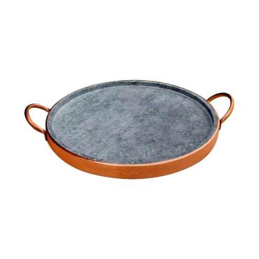 Imagem de Forma de  Pizza em Pedra Sabão com Alça de Cobre 36,0 Cm