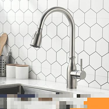 Imagem de Torneiras de cozinha de ouro prata alça única puxável torneira de cozinha de furo único alça giratória torneira misturadora de água torneira misturadora, 866097, escovado, china