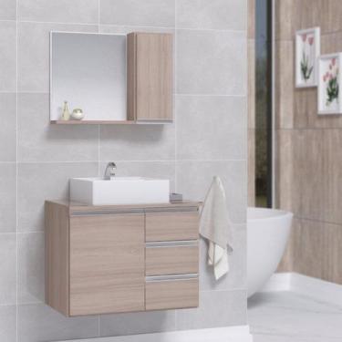 Imagem de Conjunto Gabinete Banheiro Completo Prisma 60cm - Madeirado Inteiro -