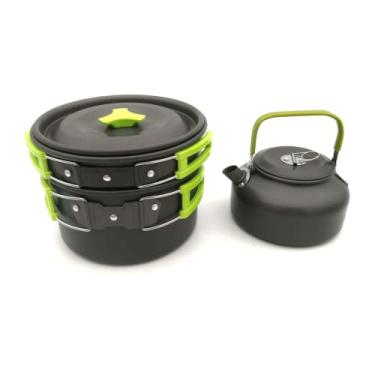 Imagem de Conjunto de panelas de acampamento conjunto de bule de chá conjunto de 2 a 3 pessoas conjunto de panela e bule (verde)