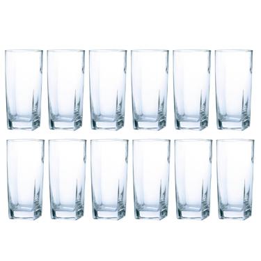 Imagem de Copo Vidro 320ml Quadrado BALI Kit com 12 Transparente Luxo