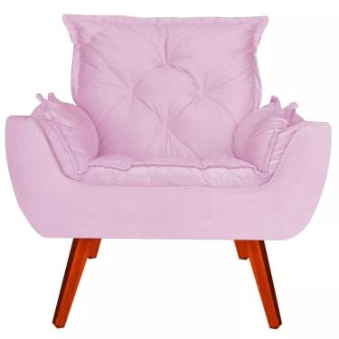 Imagem de Poltrona Decorativa Melissa Pés Madeira Suede Rosa