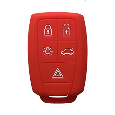 Imagem de CSHU Capa de silicone para chave de carro com controle remoto Capa de chaveiro com anel de chaveiro, adequado para Volvo Xc90 V50 S40 C70 S60 D5 C30 Capa para chave Funda Llaves, vermelha