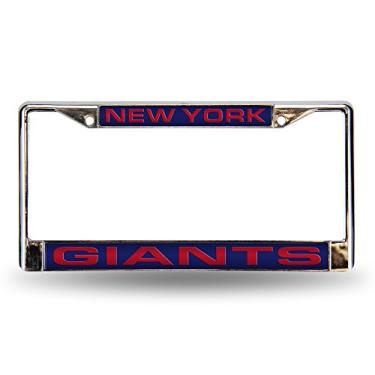 Imagem de NFL Rico Industries New York Giants Moldura de licença a laser cromada azul 30,48 cm x 15,24 cm Moldura cromada com corte a laser - Acessório para carro/caminhão/SUV Automóvel