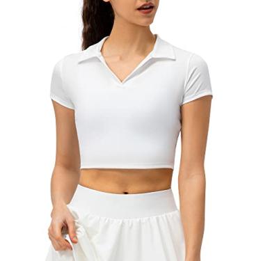 Imagem de lifcasual Camiseta esportiva feminina crop tops manga curta camisas finas para corrida tênis golfe treino