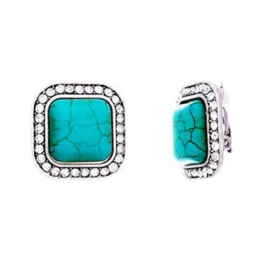 Imagem de Rosemarie Collections Brincos de Pressão Femininos Estilo Sudoeste com Detalhes em Cristal e Clipe Turquesa