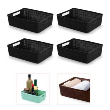 Imagem de Kit 4 Cestos Organizadores Decorativo Multiuso Rattan 4,7L Cor: Preto