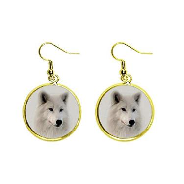 Imagem de Brinco de gota dourado feminino com pingente de orelha branco Art Deco de cabelo de pele de lobo, Metal