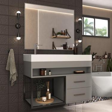 Imagem de Gabinete Para Banheiro Com Cuba E Espelheira New Plus Cimento - Movill