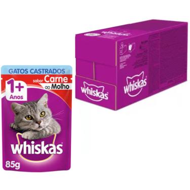 Imagem de #Kit Ração Úmida Whiskas Sachê Carne ao Molho para Gatos Adultos Castrados - 20 Unidades#