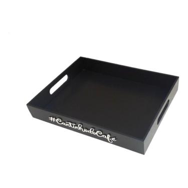 Imagem de Bandeja Preta Cantinho Do Café Grande Madeira Mdf Servir Cia