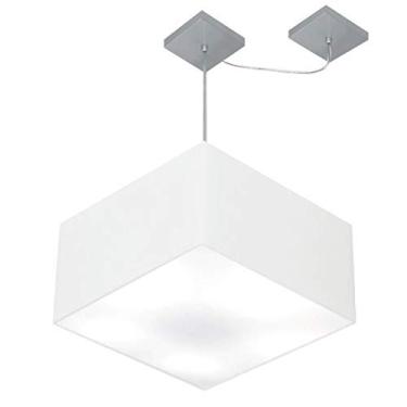 Imagem de Lustre Pendente Quad com Desvio Cúpula Tecido 30/35x35 cm, Vivare Iluminação, Pendente4270 BR, Branco, Pequeno