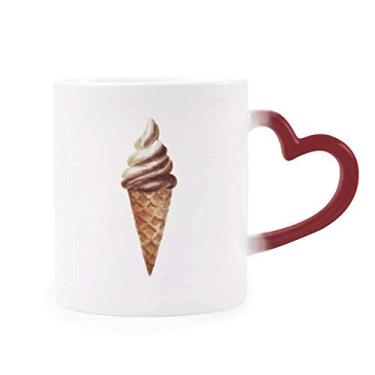 Imagem de Caneca marrom chocolate doce padrão sorvete sensível ao calor Caneca vermelha muda de cor